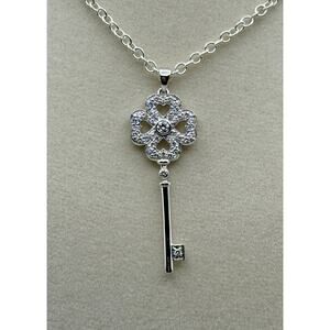 Key Pendant Sterling Silver Rhodium Plated With Zircon Gemstones Handmade
